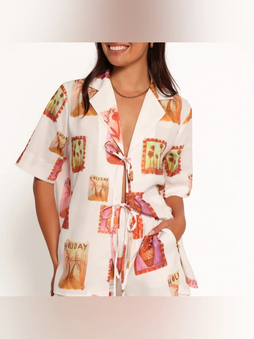 Petal & Pup• NWT  Tropical Postcard Tie-Front Top  / cover up PTP 24” - Picture 2 of 6